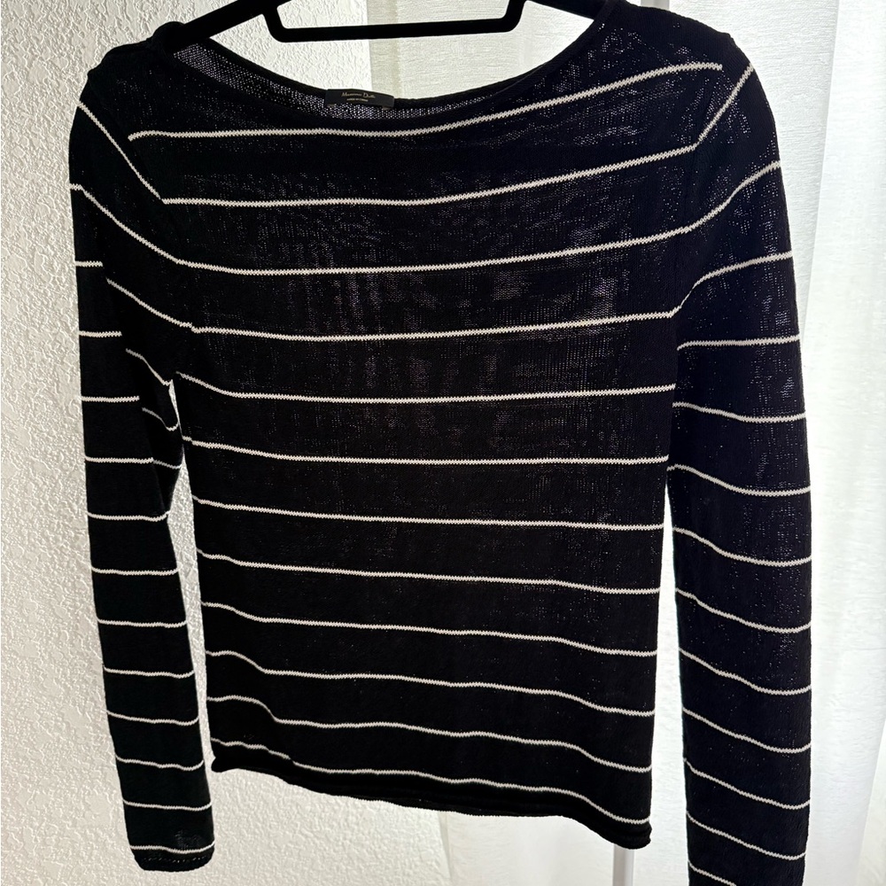 Massimo Dutti Black and White Striped Women's Top S